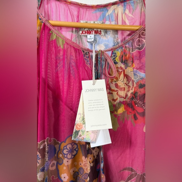 New with tags JOHNNY WAS Mazzy Floral Print Contrast Embroidered Mesh Top - Picture 5 of 6